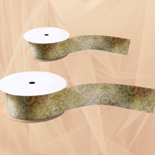 Antique Green Gold Damask  Satinband