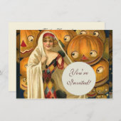 Antique Halloween Kürbislaterne Kostüm Frau Einladung (Vorne/Hinten)