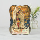 Antique Halloween Kürbislaterne Kostüm Frau Einladung (Stehend Vorderseite)