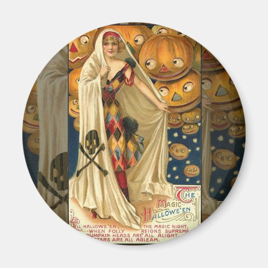 Antique Halloween Kürbislaterne Kostüm Frau Magnet (Vorne)