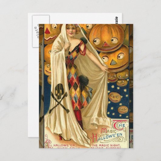 Antique Halloween Kürbislaterne Kostüm Frau Postkarte (Vorne/Hinten)