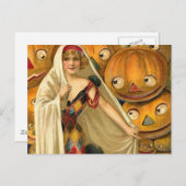 Antique Halloween Kürbislaterne Kostüm Frau Postkarte (Vorne/Hinten)
