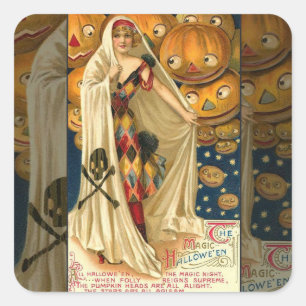 Antique Halloween Kürbislaterne Kostüm Frau Quadratischer Aufkleber