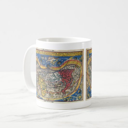 Antique Heart Shaped World Map von Peter Apian 152 Kaffeetasse (Vorderseite Links)