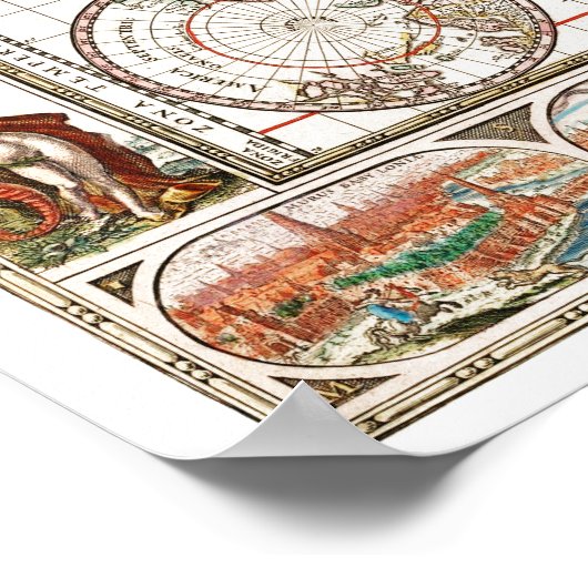 Antique Historical Old World Atlas Map Continents Poster (Ecke)