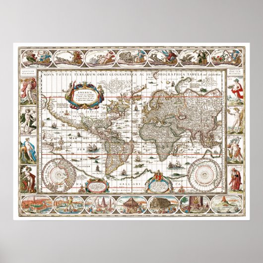 Antique Historical Old World Atlas Map Continents Poster (Vorne)
