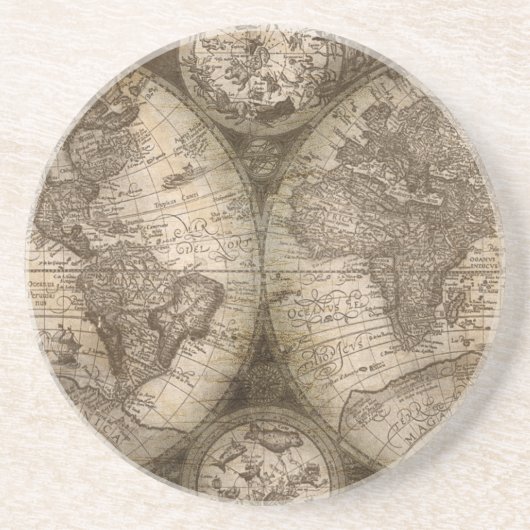 Antique Historical World Atlas Map Lithograph Sandstein Untersetzer (Vorne)