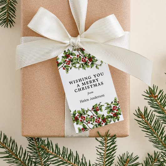 Antique Holly Weihnachtsfeiertag Geschenkanhänger