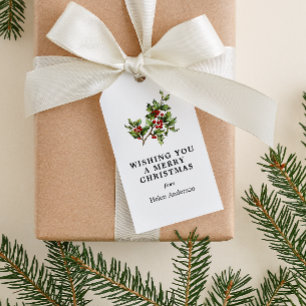 Antique Holly Weihnachtsfeiertag Geschenkanhänger