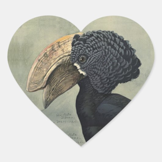 Antique Hornbill Herz-Aufkleber (Vorderseite)