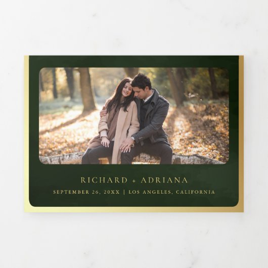 Antique Hunter Green Gold Scroll Mittelalterliche Dreifach Gefaltete Einladung (Cover)