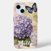 Antique Hydrangea & Butterfly Blue Individuelle Na Case-Mate iPhone Hülle (Rückseite)