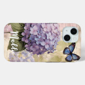 Antique Hydrangea & Butterfly Blue Individuelle Na Case-Mate iPhone Hülle (Rückseite (Horizontal))
