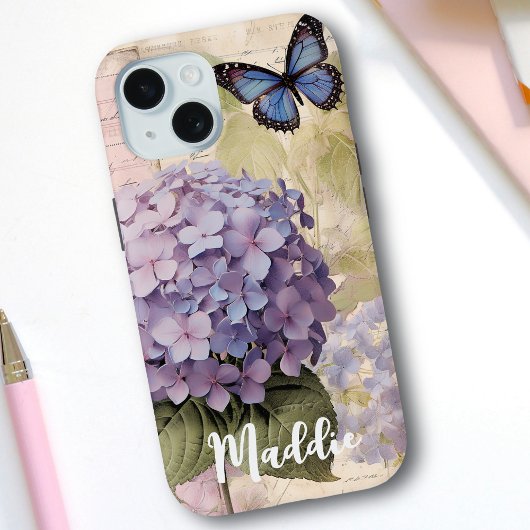 Antique Hydrangea & Butterfly Blue Individuelle Na Case-Mate iPhone Hülle