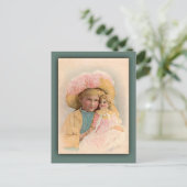 Antique Illustration Kind mit Puppenkarten Postkarte (Stehend Vorderseite)