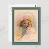 Antique Illustration Kind mit Puppenkarten Postkarte (Vorne/Hinten)