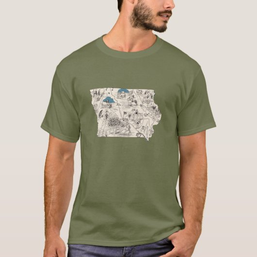 Antique Iowa Shaped Vintag Hawkeye Picture Map T-Shirt (Vorderseite)