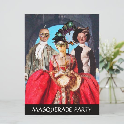 ANTIQUE ITALIENISCHE PUPPETS MASQUERADE COSTUME PA EINLADUNG (Stehend Vorderseite)