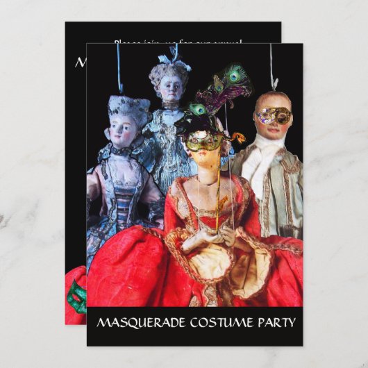 ANTIQUE ITALIENISCHE PUPPETS MASQUERADE COSTUME PA EINLADUNG (Vorne/Hinten)