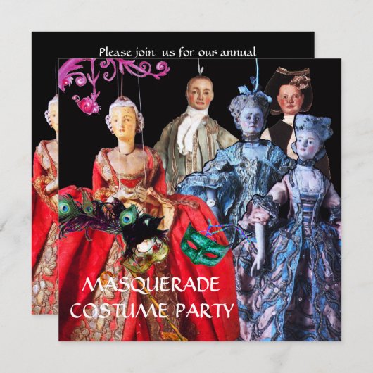 ANTIQUE ITALIENISCHE PUPPETS MASQUERADE COSTUME PA EINLADUNG (Vorne/Hinten)