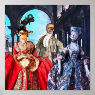 ANTIQUE ITALIENISCHE PUPPETS MASQUERADE COSTUME PA POSTER