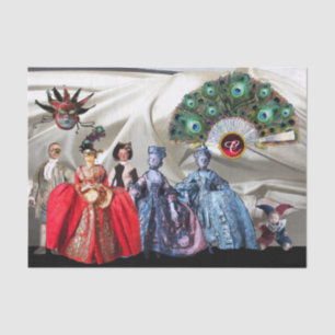 ANTIQUE ITALIENISCHE PUPPETS, MASQUERADE MASKEN We Seidenpapier