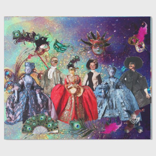 ANTIQUE ITALIENISCHE PUPPETS UND MASKEN MASQUERADE GESCHENKPAPIER (Flach)