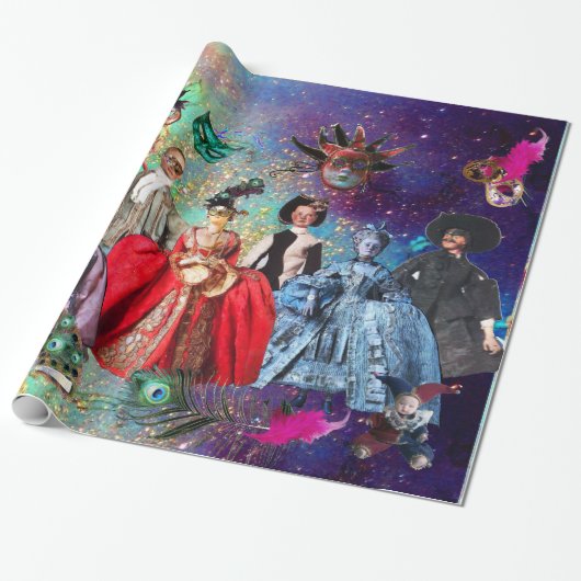 ANTIQUE ITALIENISCHE PUPPETS UND MASKEN MASQUERADE GESCHENKPAPIER (Ungerollt)