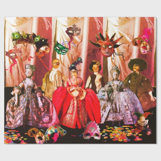ANTIQUE ITALIENISCHE PUPPETS UND MASKEN MASQUERADE GESCHENKPAPIER (Flach)