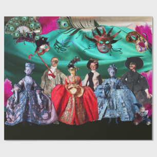 ANTIQUE ITALIENISCHE PUPPETS UND MASKEN MASQUERADE GESCHENKPAPIER