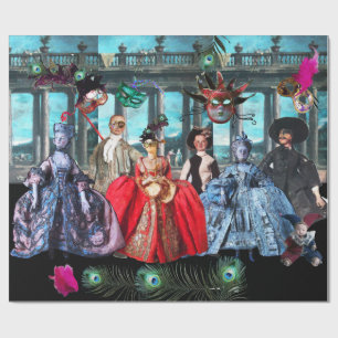 ANTIQUE ITALIENISCHE PUPPETS UND MASKEN MASQUERADE GESCHENKPAPIER