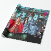 ANTIQUE ITALIENISCHE PUPPETS UND MASKEN MASQUERADE GESCHENKPAPIER (Ungerollt)