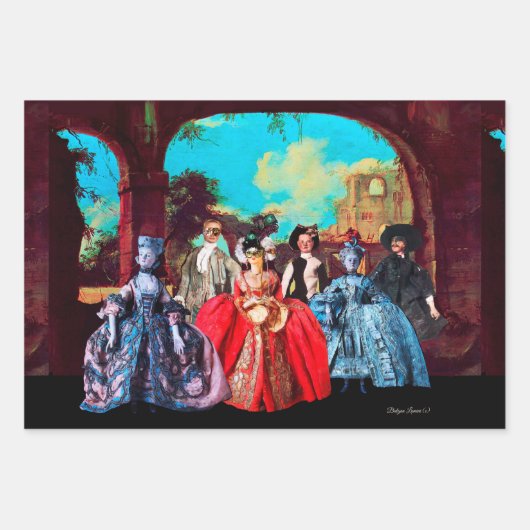 ANTIQUE ITALIENISCHE PUPPETS UND MASKEN MASQUERADE GESCHENKPAPIER SET (Vorderseite 2)