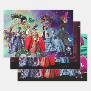 ANTIQUE ITALIENISCHE PUPPETS UND MASKEN MASQUERADE GESCHENKPAPIER SET