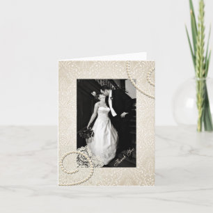 Antique Ivory Damask Wedding Foto Vielen Dank Dankeskarte
