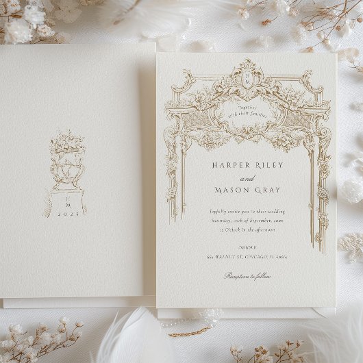 Antique Ivory Sepia Elegante Hochzeitsfeier Einladung