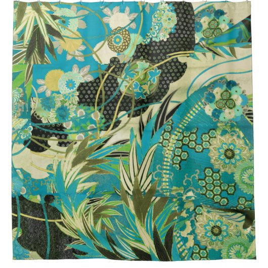 ANTIQUE JAPANESE BLUME Aqua Duschvorhang (Vorderseite)