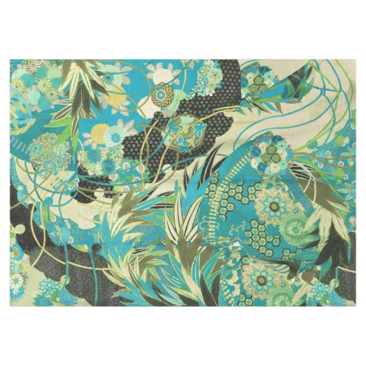 ANTIQUE JAPANESE BLUME Aqua Tischdecke (Vorderseite (Horizontal))