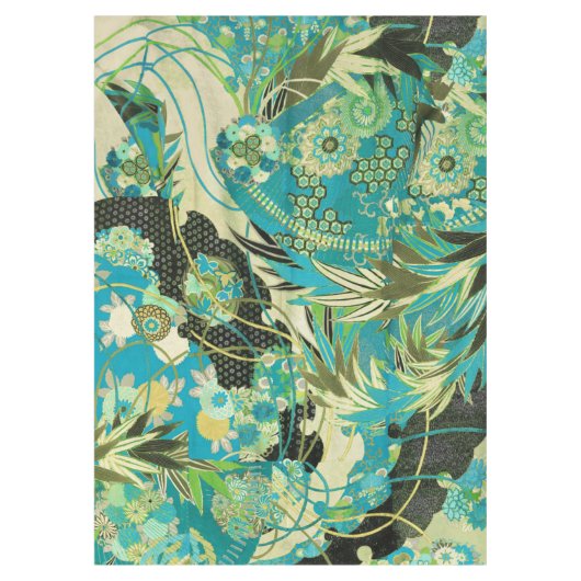 ANTIQUE JAPANESE BLUME Aqua Tischdecke (Vorderseite)