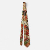 ANTIQUE JAPANESE BLUME Red Green Black Floral Ne Krawatte (Rückseite)