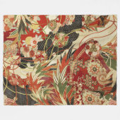 ANTIQUE JAPANESE BLUME Rote grüne Schwarze Blüte Fleecedecke (Vorderseite (Horizontal))