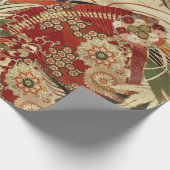 ANTIQUE JAPANESE BLUME Rote grüne Schwarze Blüte Geschenkpapier (Ecke)