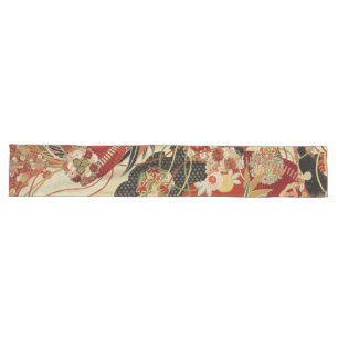 ANTIQUE JAPANESE BLUME Rote grüne Schwarze Blüte Großer Tischläufer