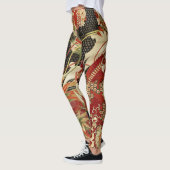 ANTIQUE JAPANESE BLUME Rote grüne Schwarze Blüte Leggings (Links)