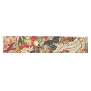 ANTIQUE JAPANESE BLUME Rote grüne Schwarze Blüte Mittelgroßer Tischläufer