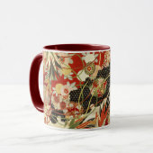 ANTIQUE JAPANESE BLUME Rote grüne Schwarze Blüte Tasse (Vorderseite Links)