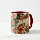 ANTIQUE JAPANESE BLUME Rote grüne Schwarze Blüte Tasse (VorderseiteRechts)