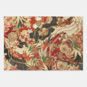 ANTIQUE JAPANESE BLUME Rotes Aquamarines grünes Bl Geschenkpapier Set (Vorderseite)