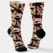 ANTIQUE JAPANESE BUTTERFLIES Red Black White  Socken (Gewinkelt)