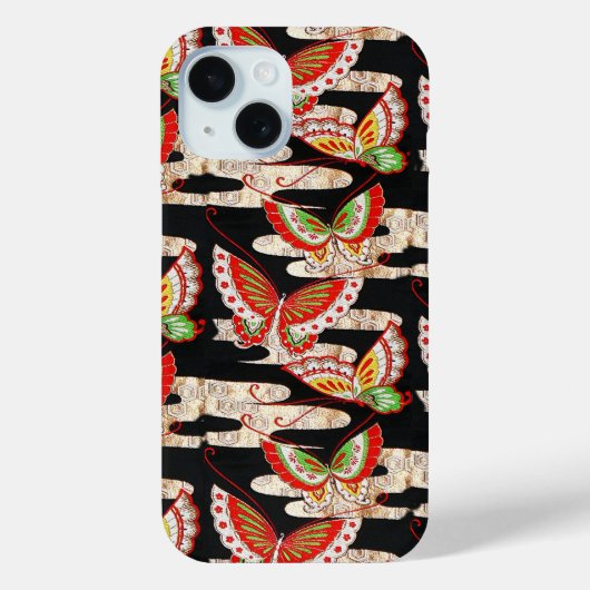 ANTIQUE JAPANESE BUTTERFLIES Rotes Schwarz-weiß Case-Mate iPhone Hülle (Rückseite)
